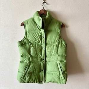 Lands' End goose down snap front lime green puffer vest